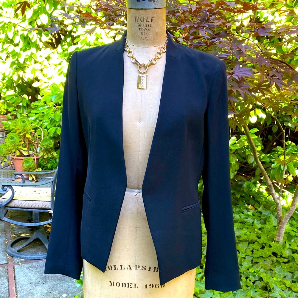 Theory slim fit wool collarless suit jacket